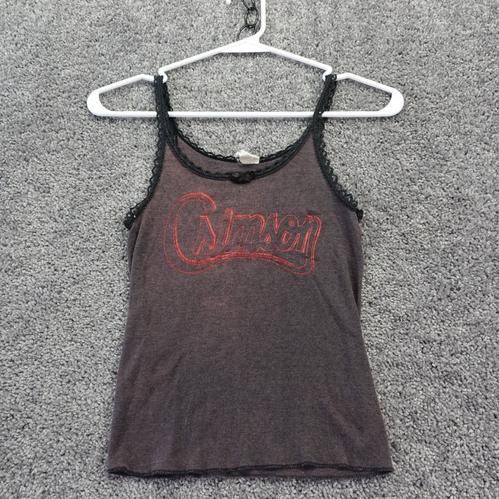 Crimson Cami Tank Top Womens Medium Lace Trim Graphic Y2K Sleeveless Shirt